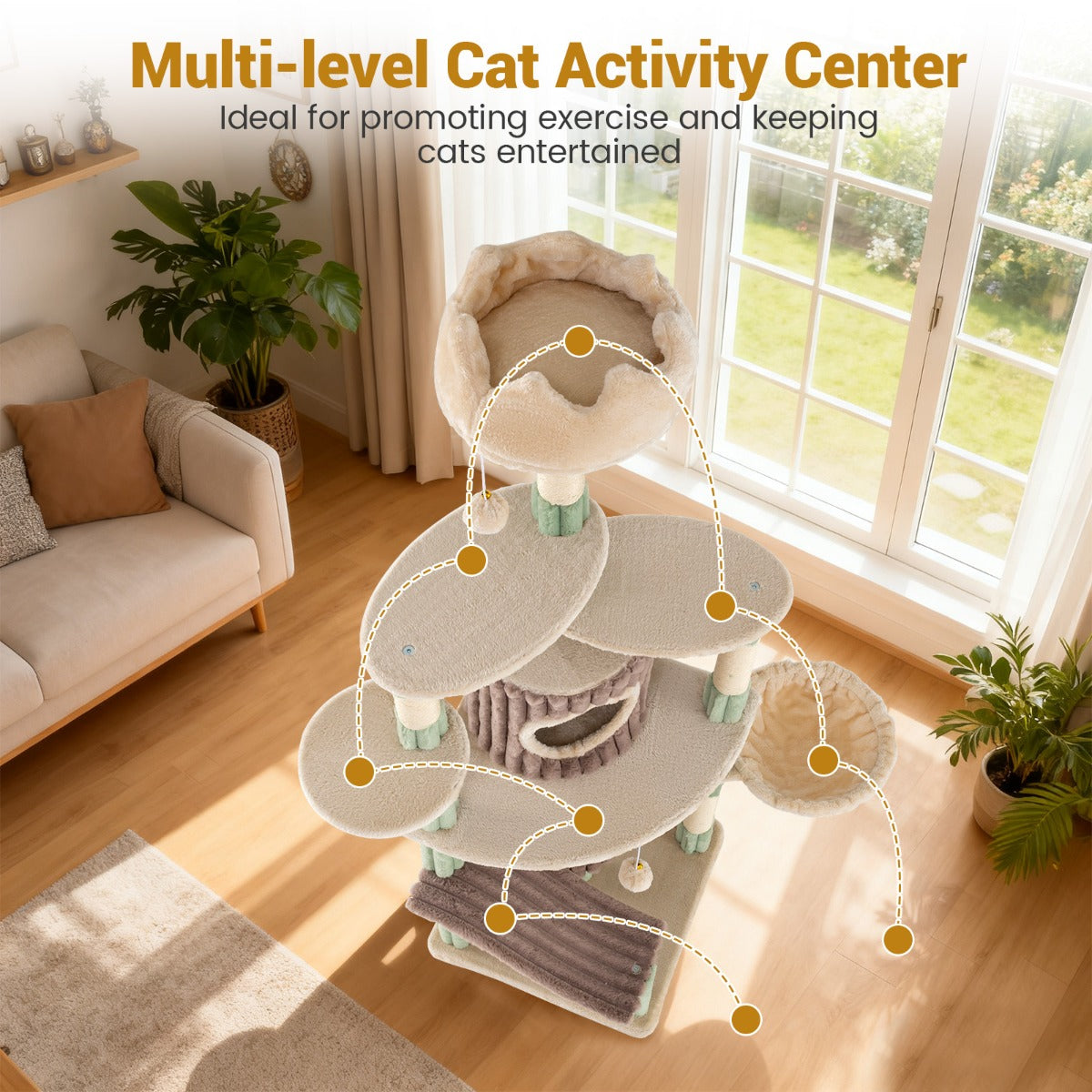 Livsk costway 163 cm hoge krabpaal grote krabpaal met een kattenhuisje 4