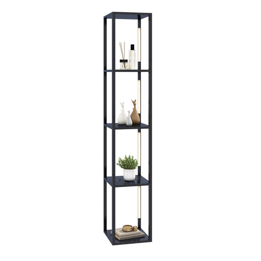 LIVSK Vloerlamp met Opbergplanken - 3-niveau Dimbare LED - Draaibare Palen - 4 Open Schappen - Zwart