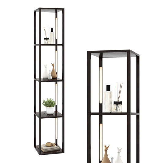 LIVSK Vloerlamp met Opbergrek - Dimbare LED met 3 Lichtniveaus - 360 Graden Draaibaar - 29 x 29 x 163 cm - Bruin