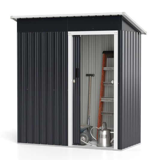 Livsk costway 163 x 86 x 181 cm metalen tuinhuisje met schuin dak afsluitbare schuifdeuren