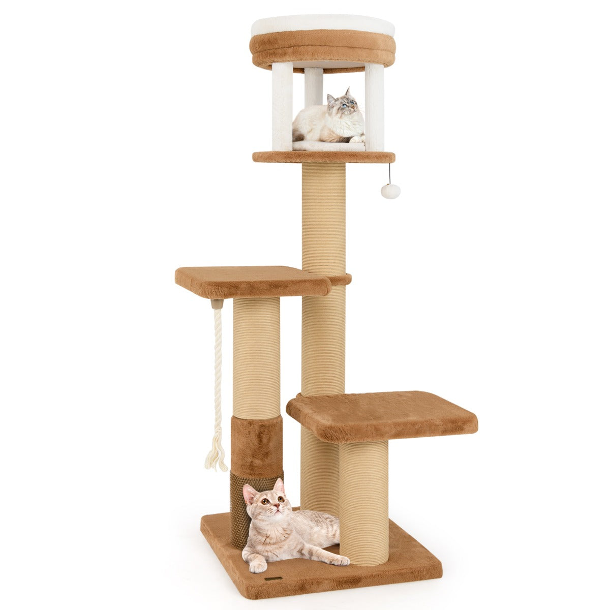 LIVSK Kattentoren met Krabpalen - 2 Gevoerde Springplatforms - Uitneembaar Kattenbed - Interactieve Bal - Stevige Basis - Grijs