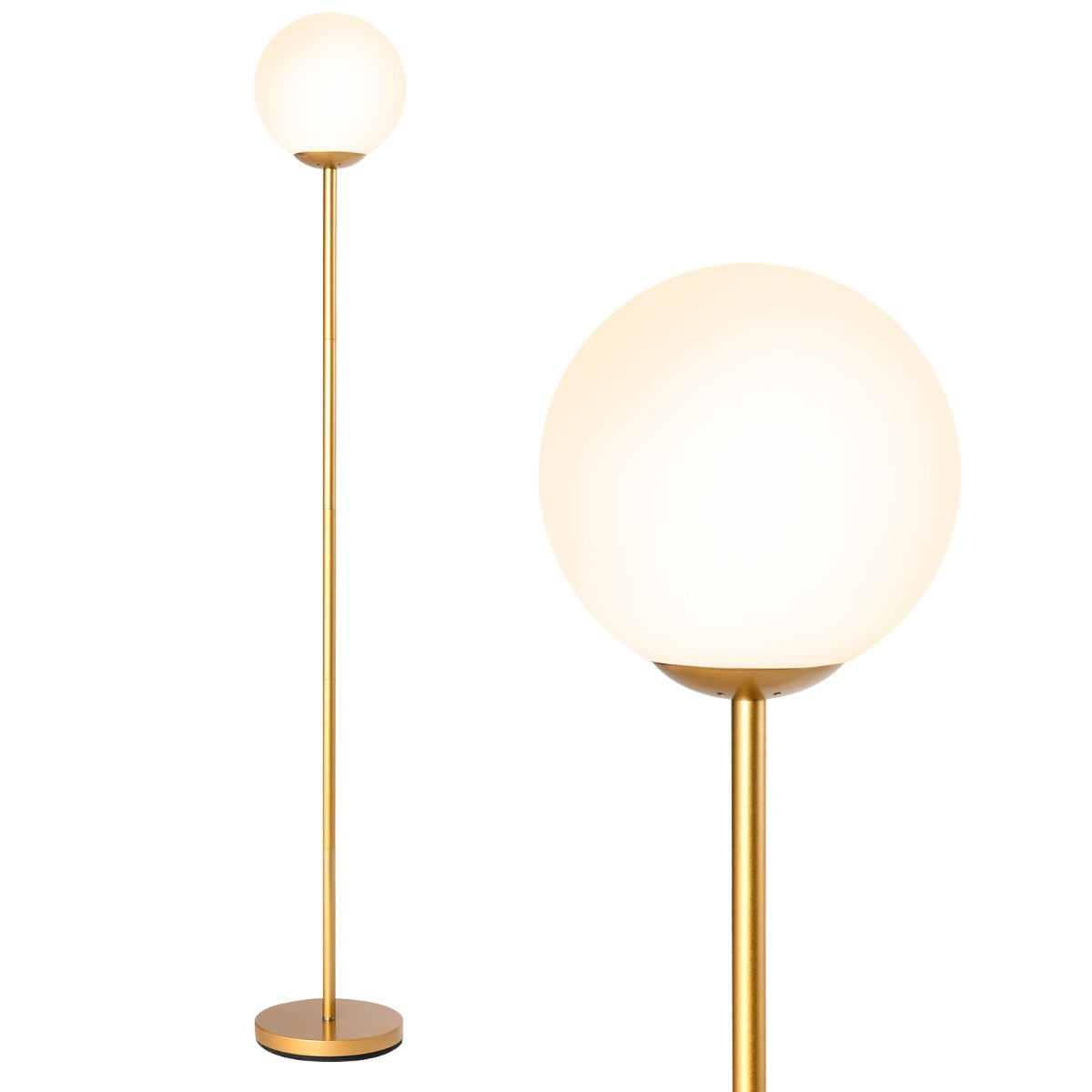 Livsk costway 164 cm staande lamp goudkleurige metalen staande lamp met voetschakelaar en verzwaarde voet