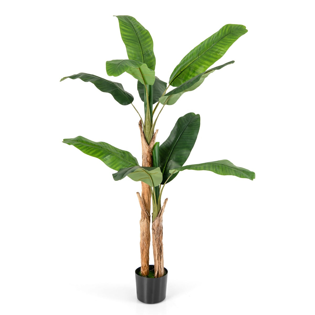 Livsk costway 165 cm hoge kunstmatige bananenboom met 10 grote bladeren dubbele stengels en natuurlijke schors groene potplant groen