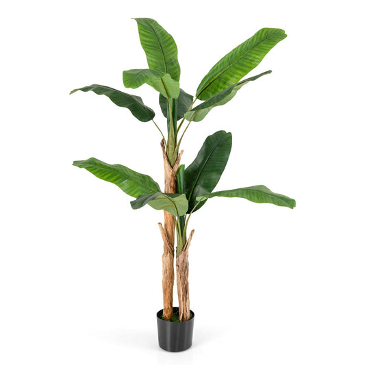 Livsk costway 165 cm hoge kunstmatige bananenboom met 10 grote bladeren dubbele stengels en natuurlijke schors groene potplant groen