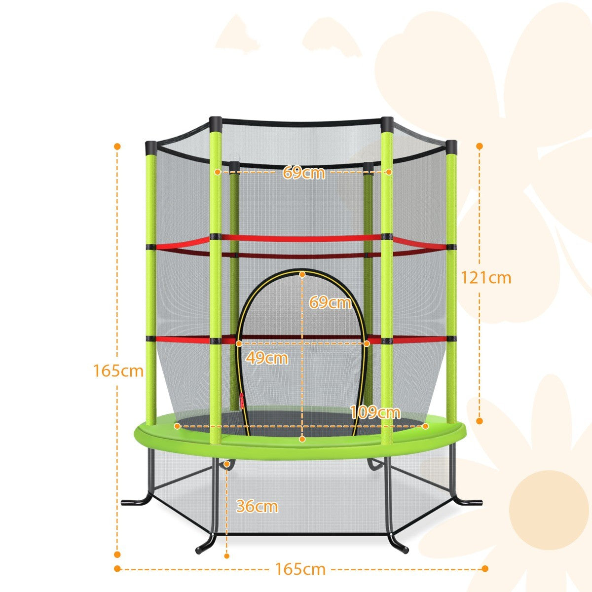 LIVSK Peutert trampoline met 360° veiligheidsnet - 30 spankoorden voor hoge sprongen - Stabiliteit - Tot 135 kg - Groen