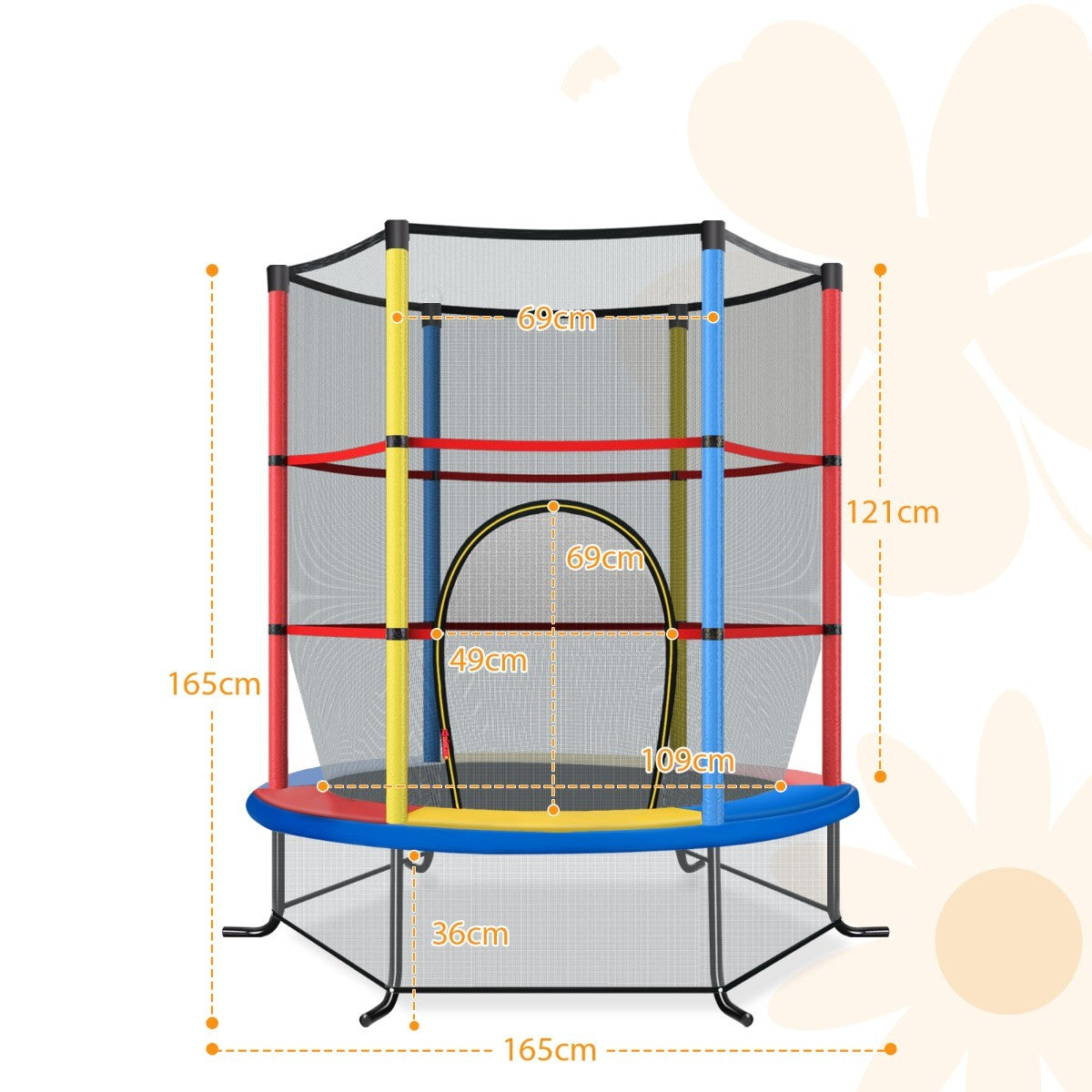 LIVSK Peutert trampoline met 360° veiligheidsnet - 30 spankoorden - Stabiele constructie - Voor kinderen - Kleurrijk