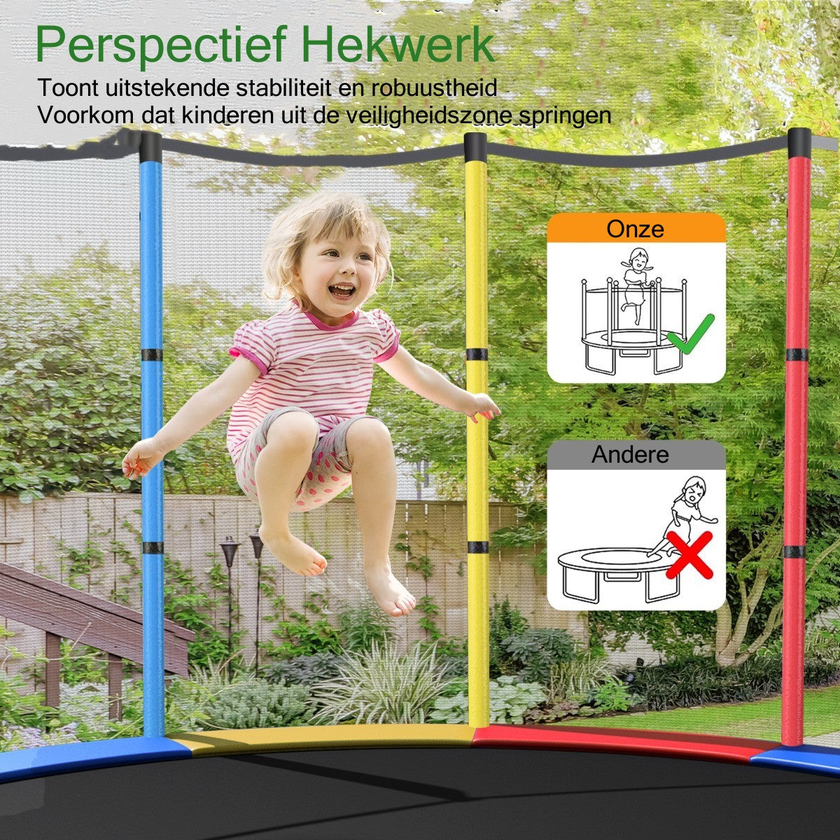 LIVSK Peutert trampoline met 360° veiligheidsnet - 30 spankoorden - Stabiele constructie - Voor kinderen - Kleurrijk