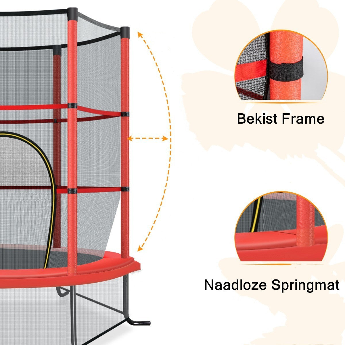 LIVSK Peutert trampoline met 360° veiligheidsnet - Stabiel en veilig - 30 Spankoorden voor hoger springen - Geschikt voor binnen