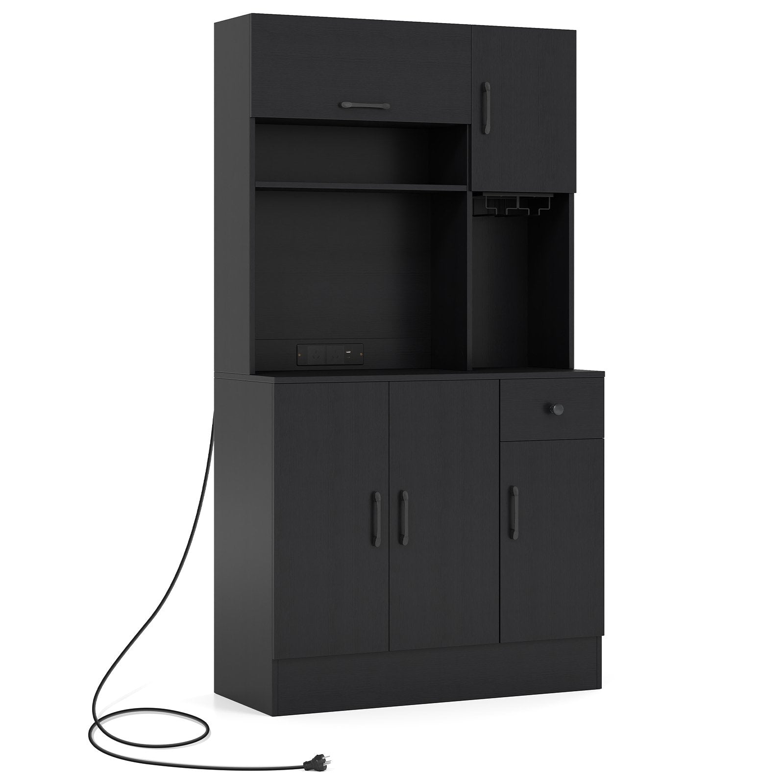 LIVSK Buffetkast met Opklapbare Kast - Verstelbare Planken - Oplaadstation - Uittrekbare Lade - 90 x 39 x 167 cm - Zwart