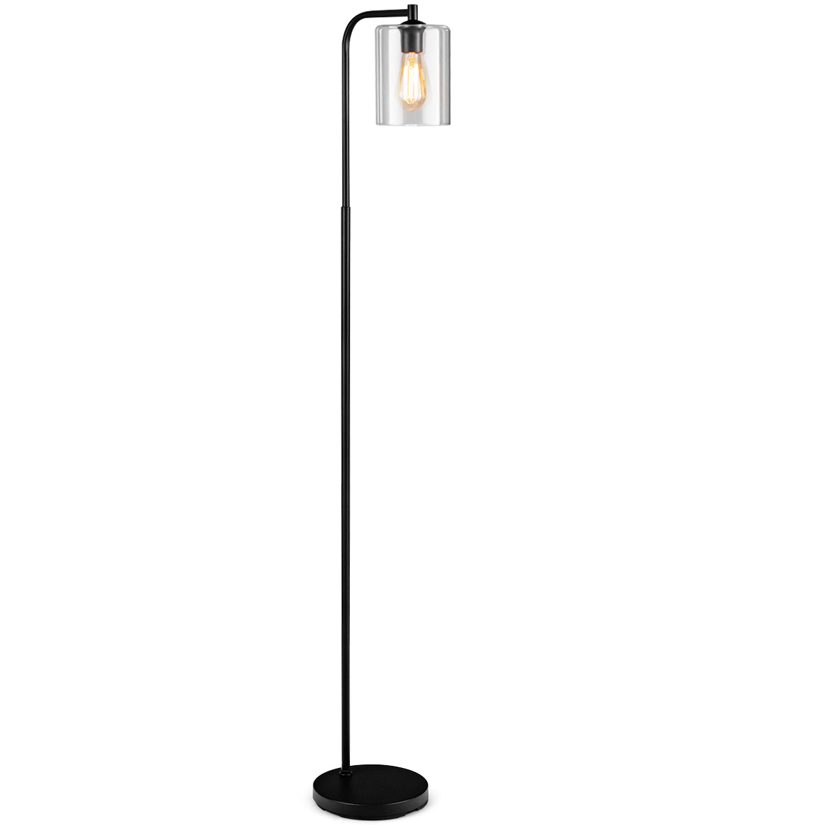 LIVSK Industriële Vloerlamp - Zwarte Metalen Basis - Glazen Lampenkap - Vintage Design - Helder Licht tot 60W - Zwart