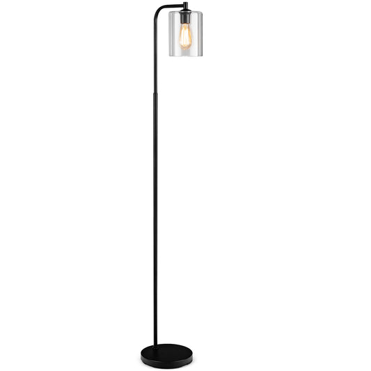 LIVSK Industriële Vloerlamp - Zwarte Metalen Basis - Glazen Lampenkap - Vintage Design - Helder Licht tot 60W - Zwart