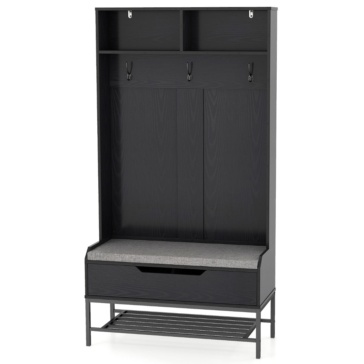 LIVSK 4-in-1 Kapstok met Bank en Kussen - Multifunctioneel met Opbergruimte - Draagvermogen 150 kg - Zwart/Rustiekbruin