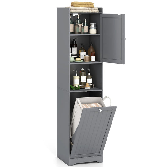 LIVSK Hoge Badkamerkast met Wasmand - Verstelbare Planken - Ruimtebesparend - Krasbestendig - 40 x 40 x 170 cm - Grijs