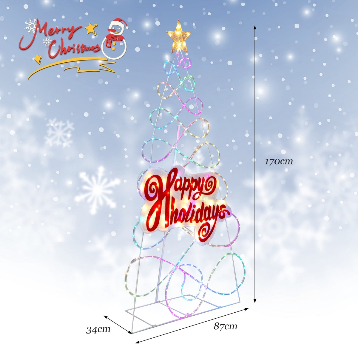 LIVSK Kleurrijke Kerstboom 170 cm - 216 LED-lampjes - 6 Verlichtingsstanden - Stevig Metalen Frame - Voor Binnen & Buiten -