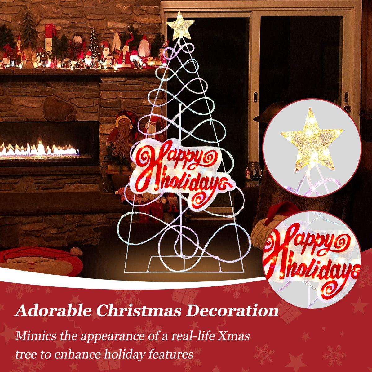 LIVSK Kleurrijke Kerstboom 170 cm - 216 LED-lampjes - 6 Verlichtingsstanden - Stevig Metalen Frame - Voor Binnen & Buiten -