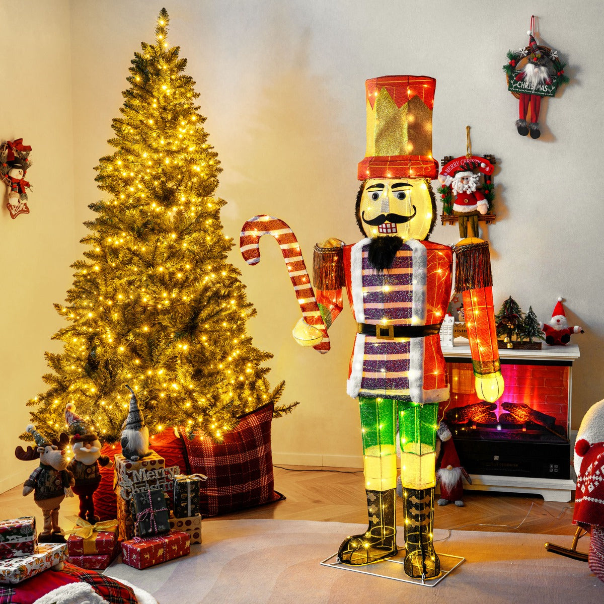 Livsk costway 170 cm verlichte notenkraker soldaat buitenkerstversiering 3d kerstversiering voorverlicht met 110 led lampjes 6