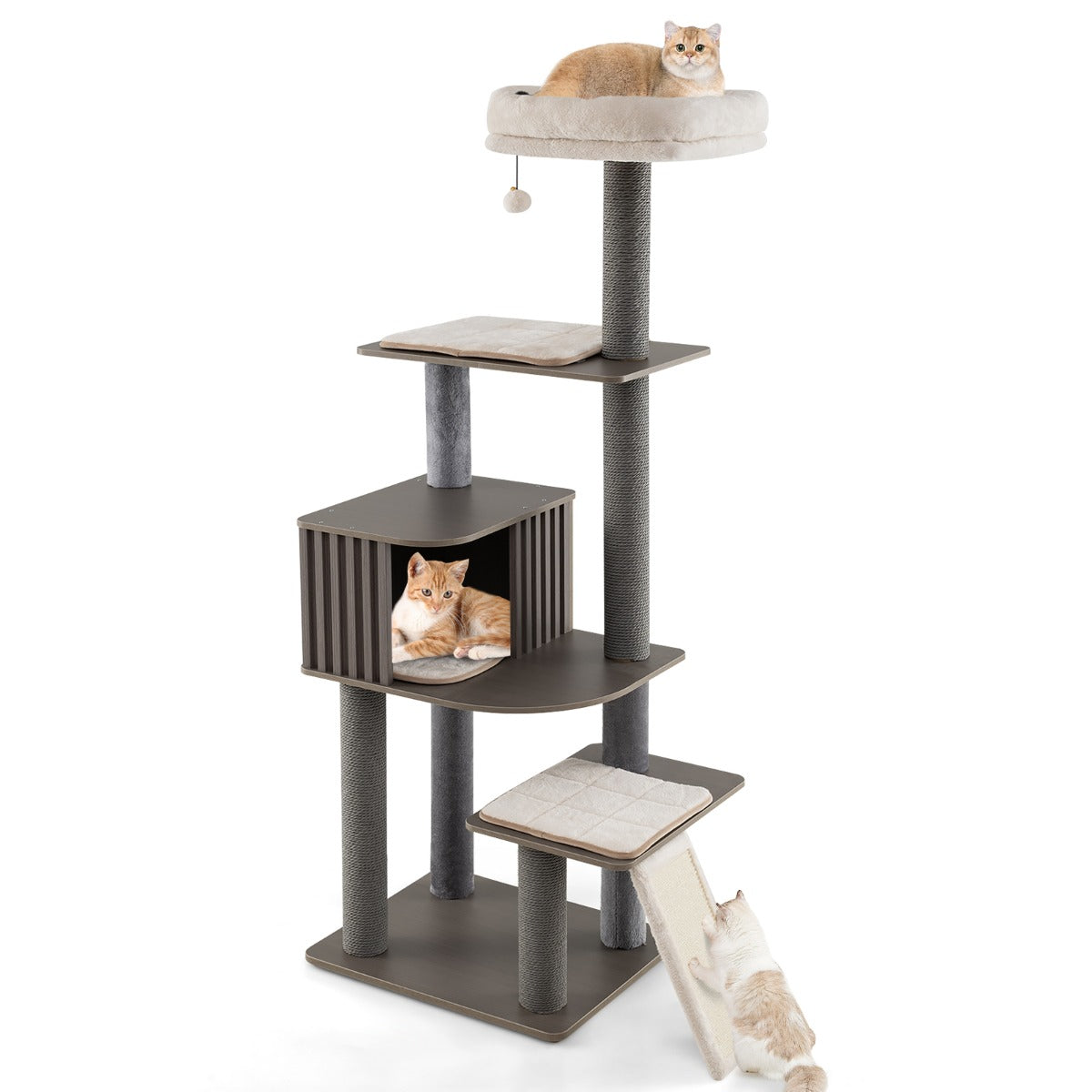 LIVSK Kattentoren - 6 Klimniveaus - Afneembare Kussens - Krabplank - Ruimtebesparend - 58 x 48 x 171 cm - Grijs