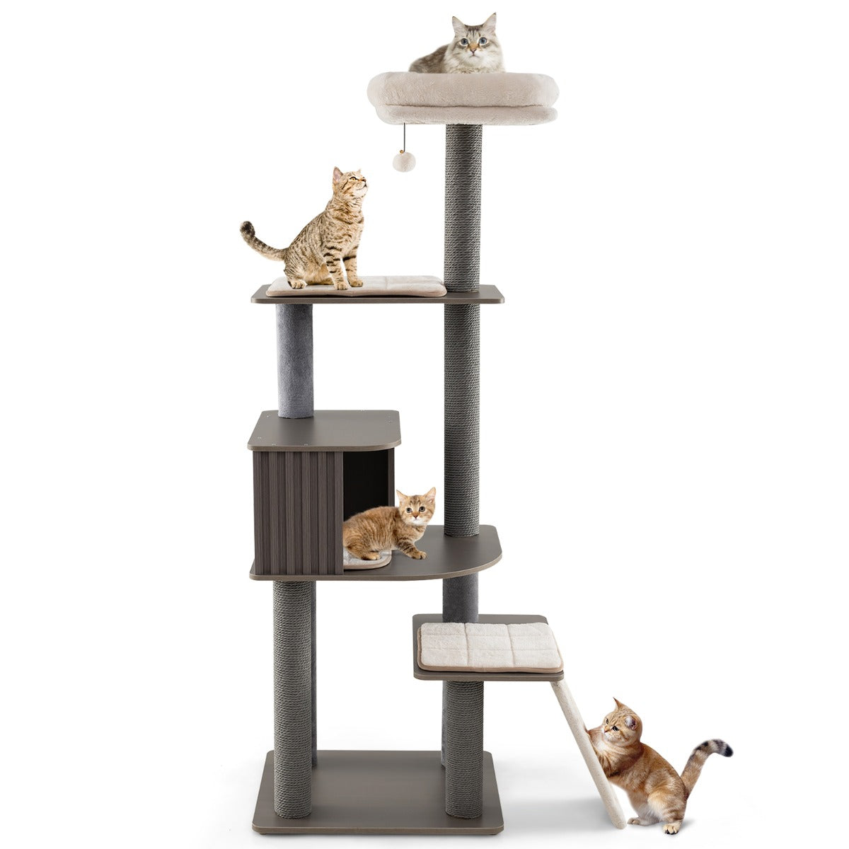 LIVSK Kattentoren - 6 Klimniveaus - Afneembare Kussens - Krabplank - Ruimtebesparend - 58 x 48 x 171 cm - Grijs