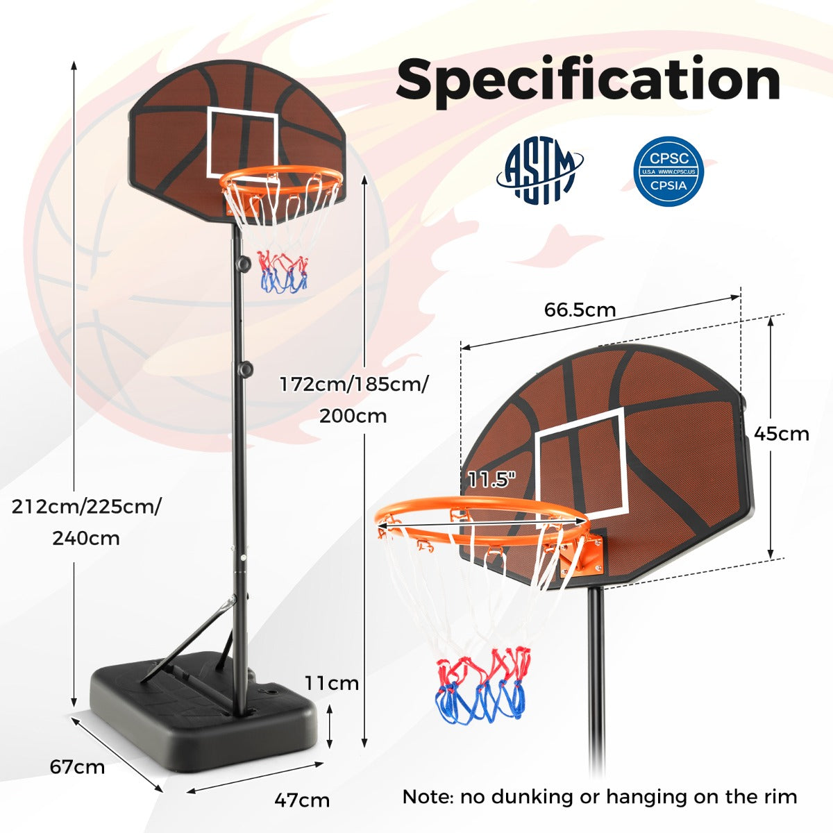 LIVSK Verstelbare Basketbalstandaard - Onbreekbaar Paneel - Draagbaar - Vulbare Basis - 3 Hoogtes - Voor Binnen & Buiten - Zwart