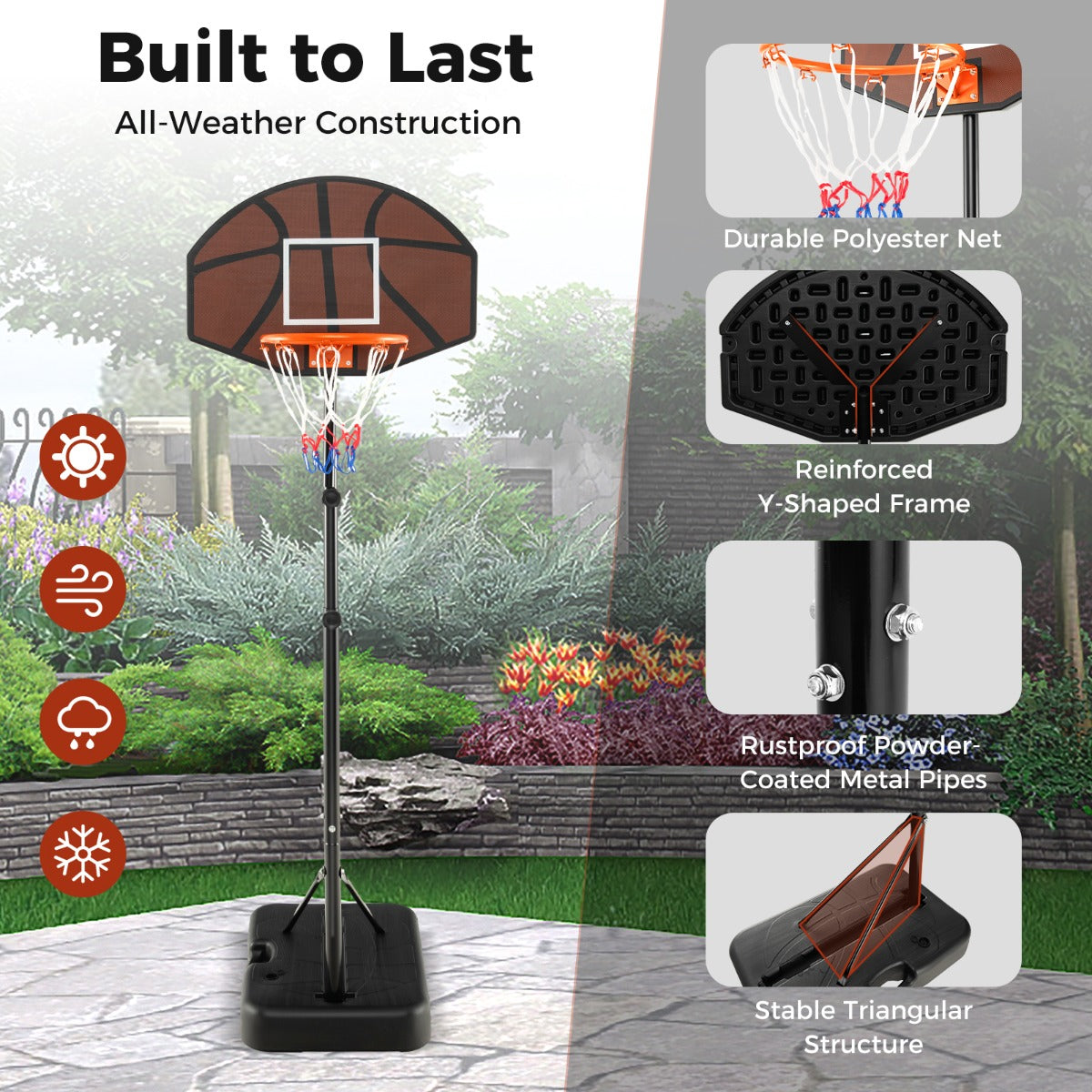 LIVSK Verstelbare Basketbalstandaard - Onbreekbaar Paneel - Draagbaar - Vulbare Basis - 3 Hoogtes - Voor Binnen & Buiten - Zwart