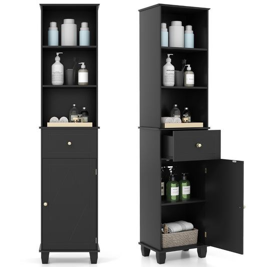 Livsk costway 172 cm badkamermeubel slimline badkamermeubel vrijstaand ruimtebesparend badkamermeubilair