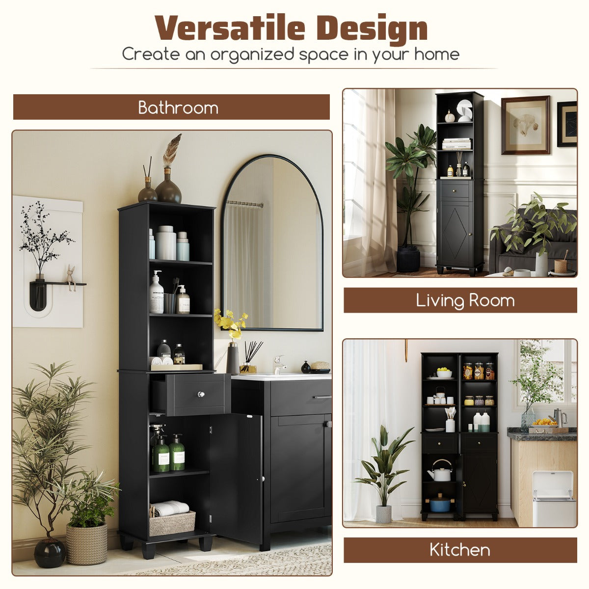 Livsk costway 172 cm badkamermeubel slimline badkamermeubel vrijstaand ruimtebesparend badkamermeubilair 5
