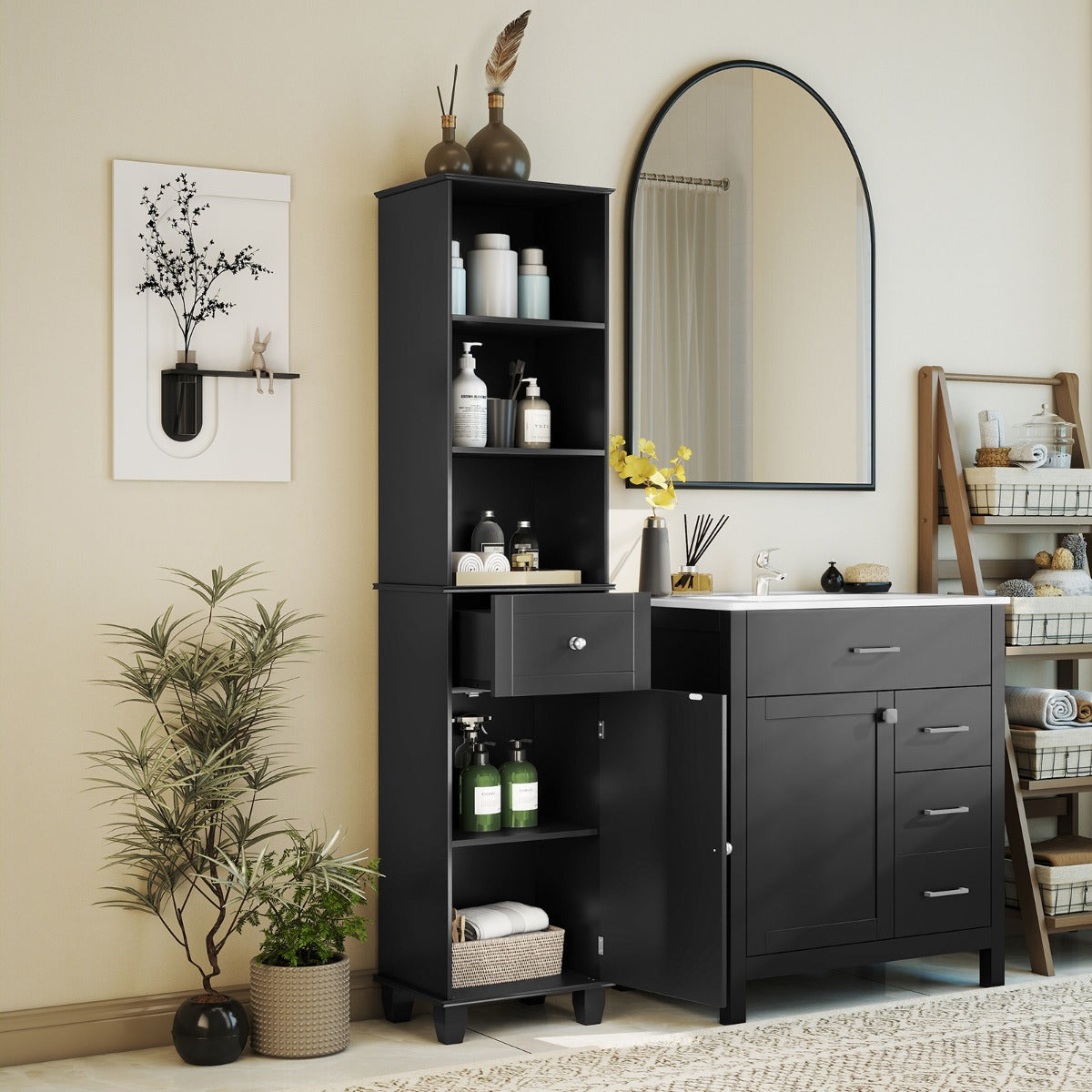 Livsk costway 172 cm badkamermeubel slimline badkamermeubel vrijstaand ruimtebesparend badkamermeubilair 6