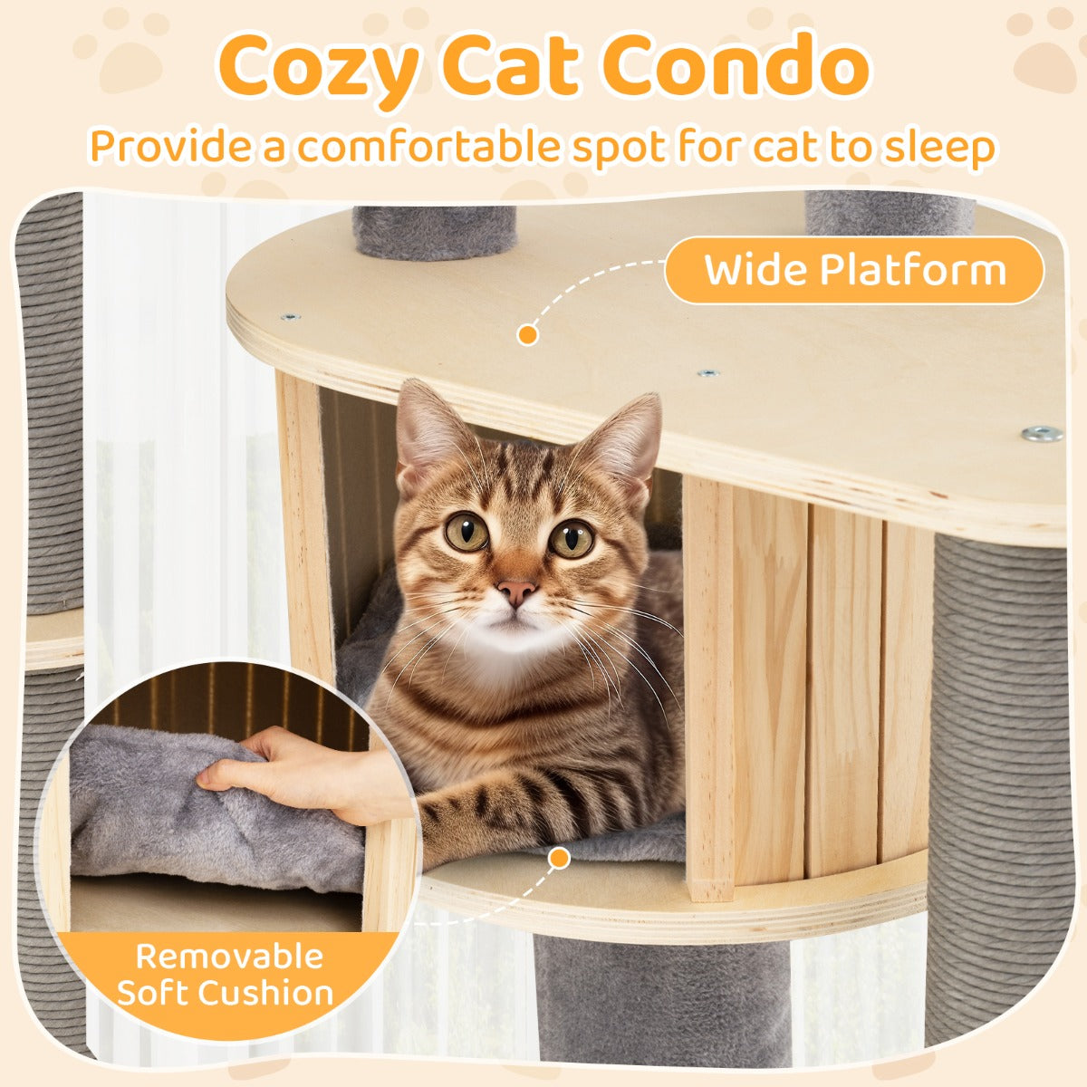 Livsk costway 172 cm hoge krabpaal kattenboom met meerdere verdiepingen en comfortabel bekleed zitplatform bovenaan grijs 3