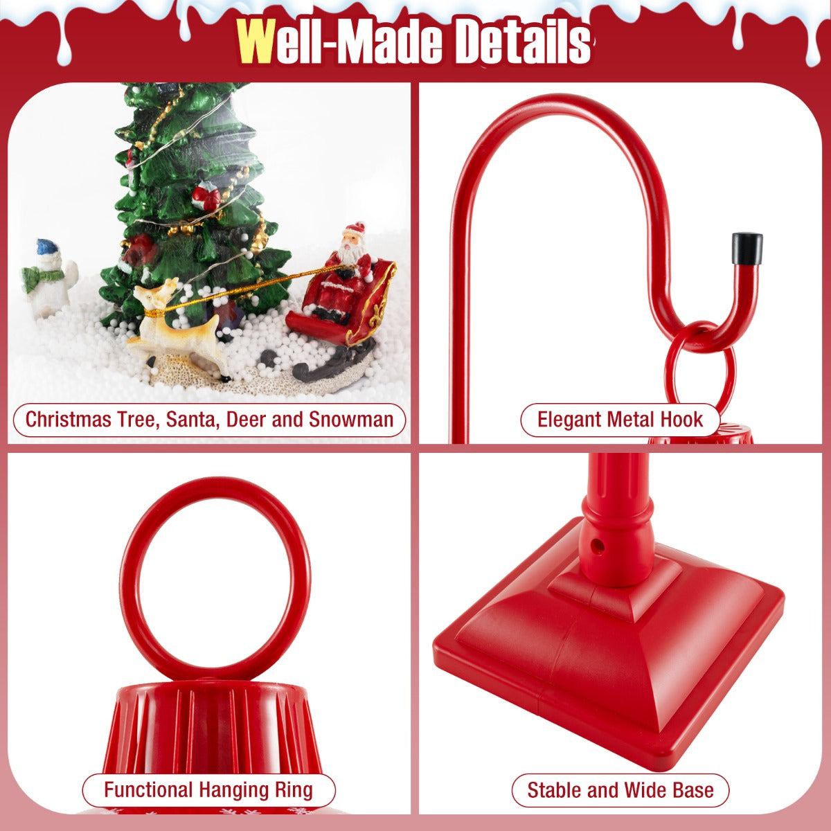 LIVSK Muzikale Kerstlamp met Geluid-Activatie - Draaiende Scène met Kerstman en Sneeuwpop - Eenvoudige Installatie - Rood
