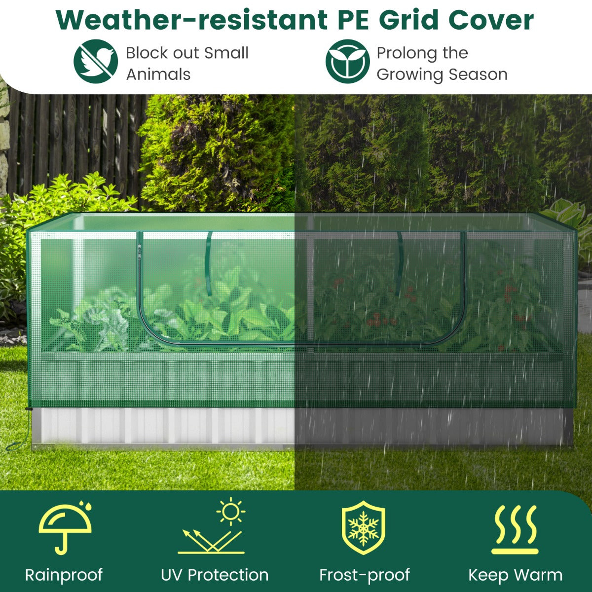 LIVSK Verhoogd Tuinbed en Minikas - 174 x 90 x 30,5 cm - Gegalvaniseerd Staal - Waterdichte PE Hoes - Inclusief T-Tags en