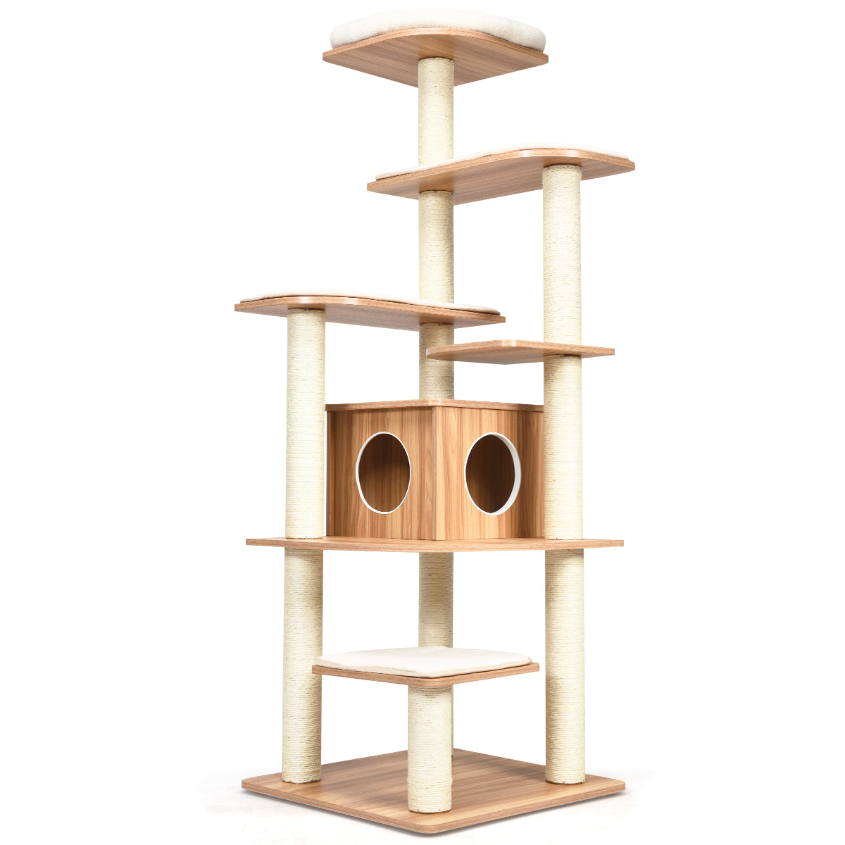 LIVSK Kattenboom - 6 Platforms - Krabpalen met Sisaltouw - Ruime Kattenkamer met Pluche Kussens - 175 x 86,5 x 86,5 cm - Zoals