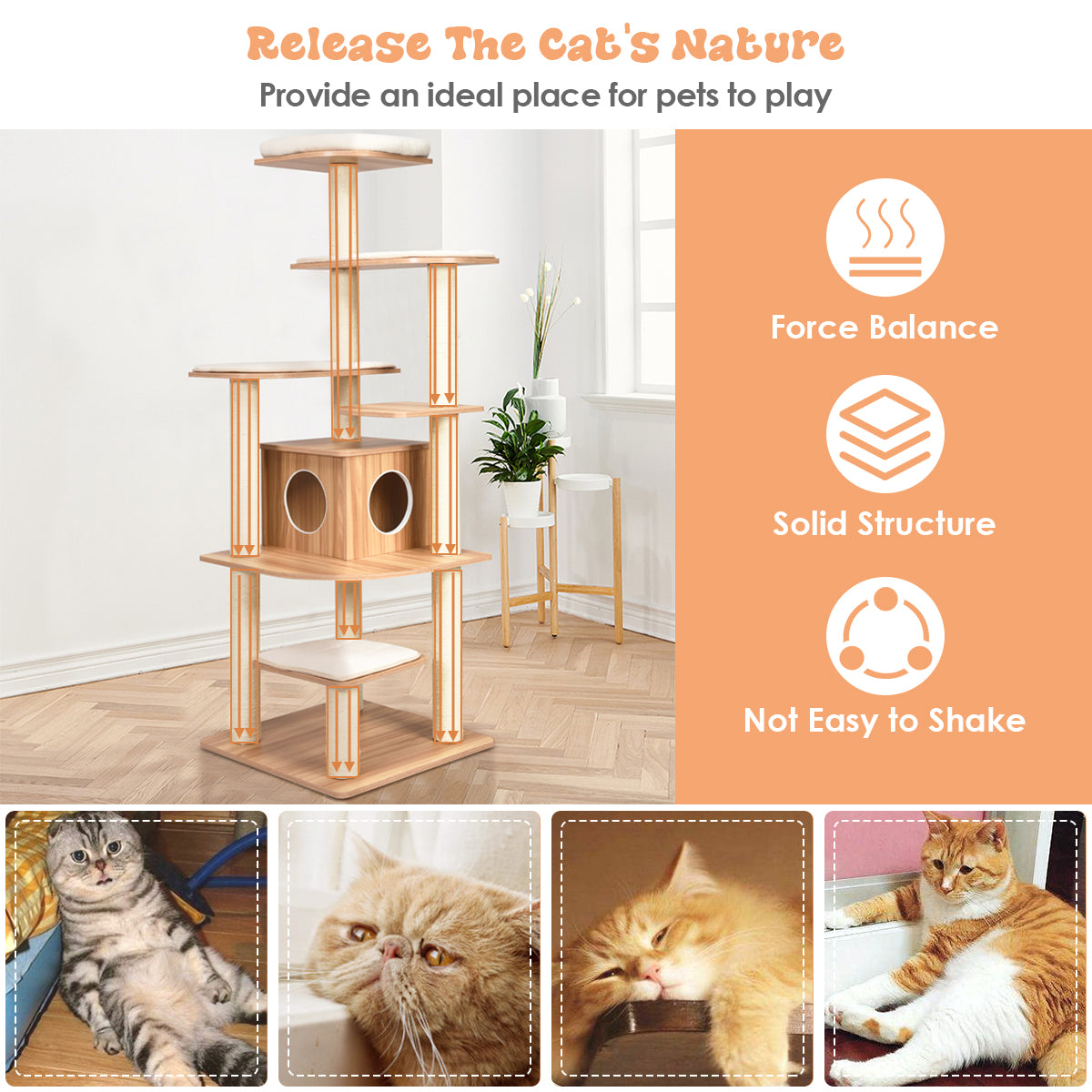 LIVSK Kattenboom - 6 Platforms - Krabpalen met Sisaltouw - Ruime Kattenkamer met Pluche Kussens - 175 x 86,5 x 86,5 cm - Zoals