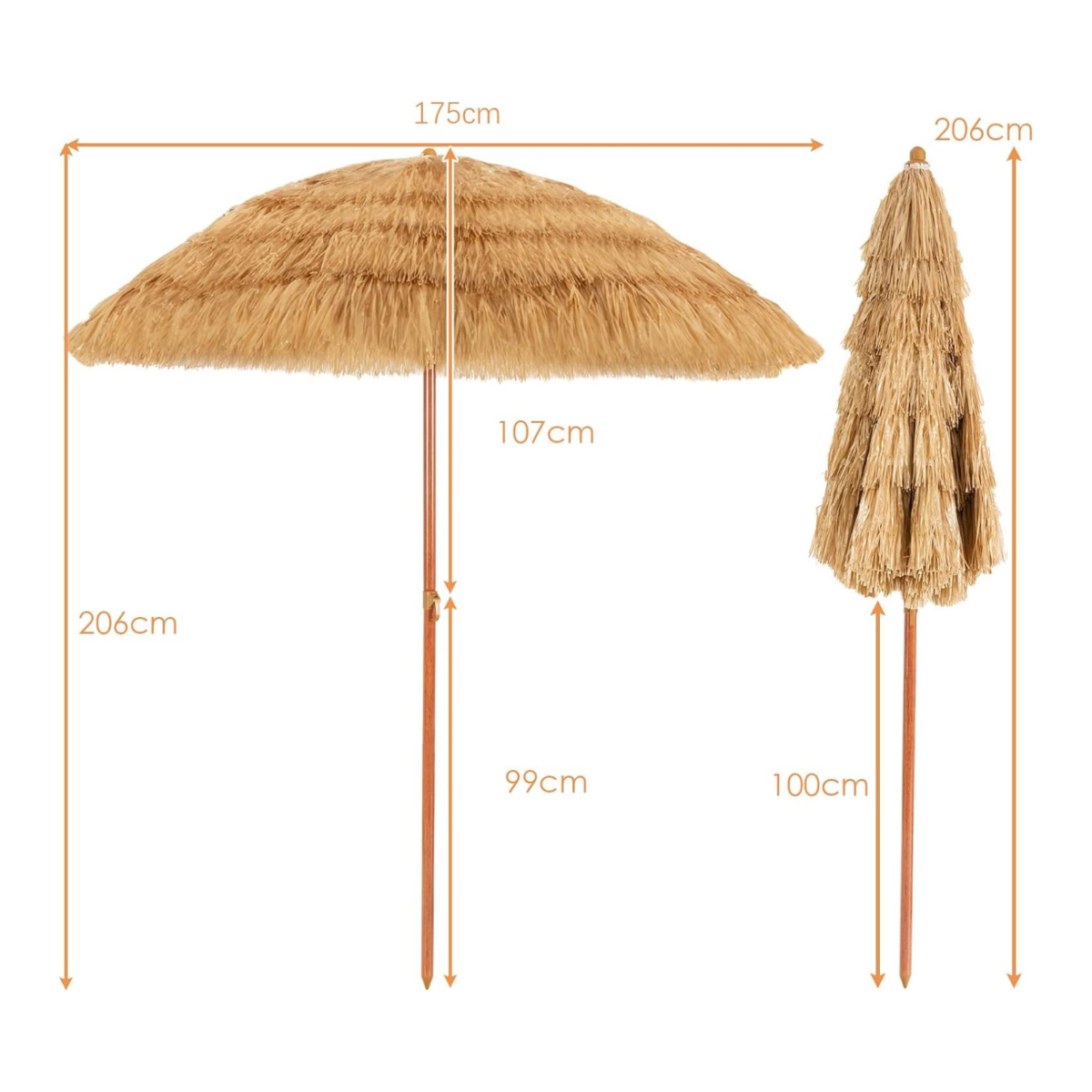 LIVSK Draagbare Strandparasol - Grote Schaduwruimte - Stabiel Ijzeren Frame - Verstelbare Hoek - Eenvoudige Montage - 175 cm -