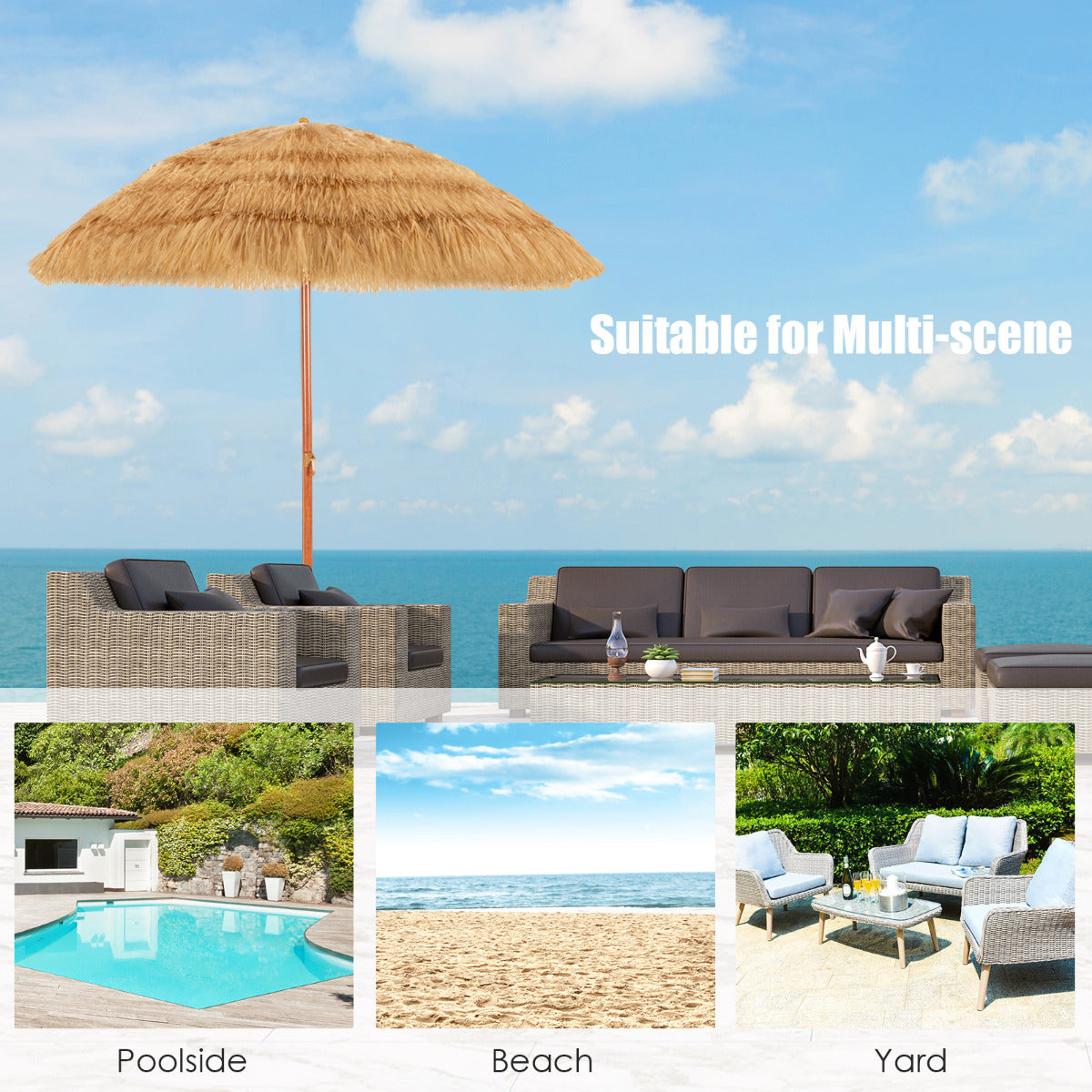 LIVSK Draagbare Strandparasol - Grote Schaduwruimte - Stabiel Ijzeren Frame - Verstelbare Hoek - Eenvoudige Montage - 175 cm -