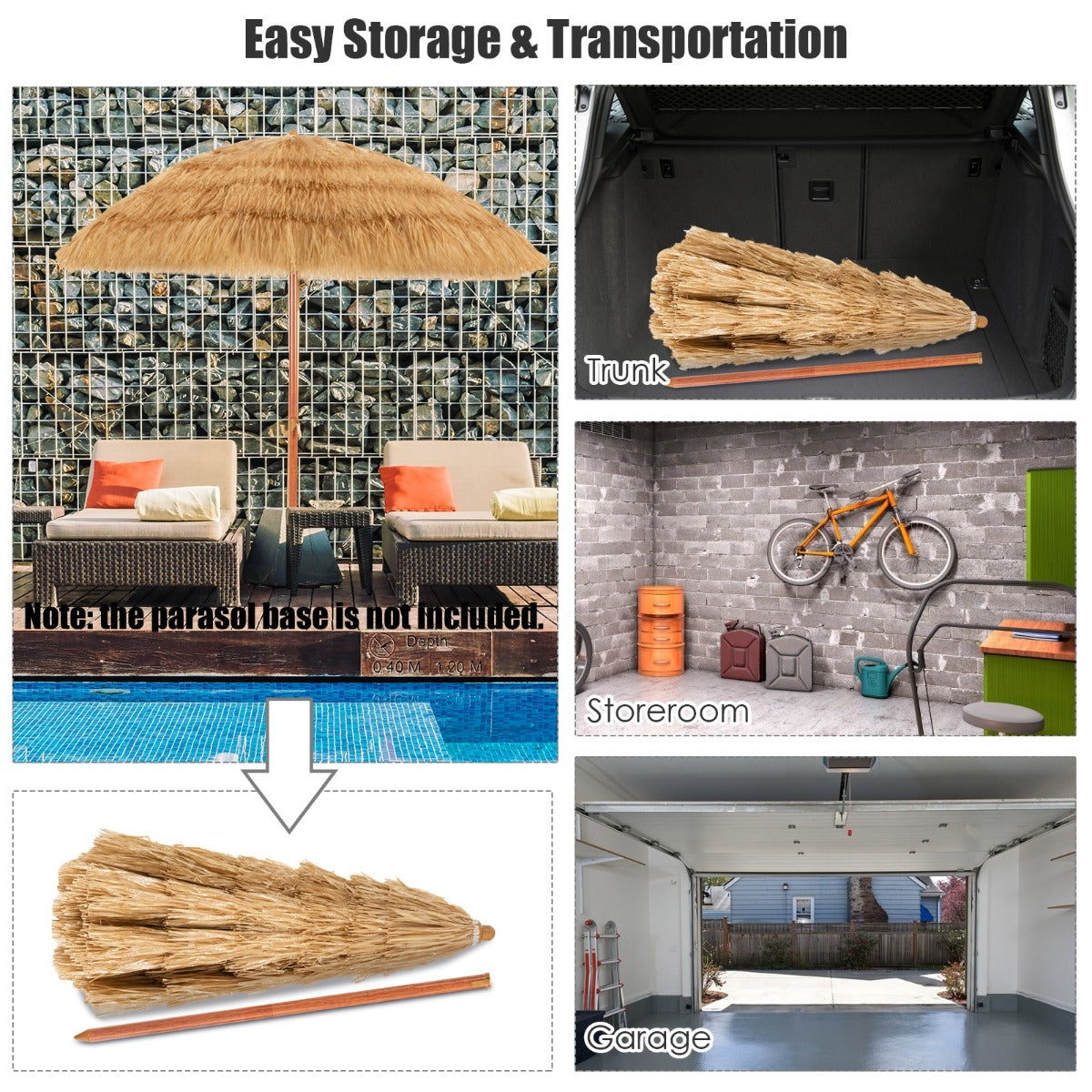 LIVSK Draagbare Strandparasol - Grote Schaduwruimte - Stabiel Ijzeren Frame - Verstelbare Hoek - Eenvoudige Montage - 175 cm -