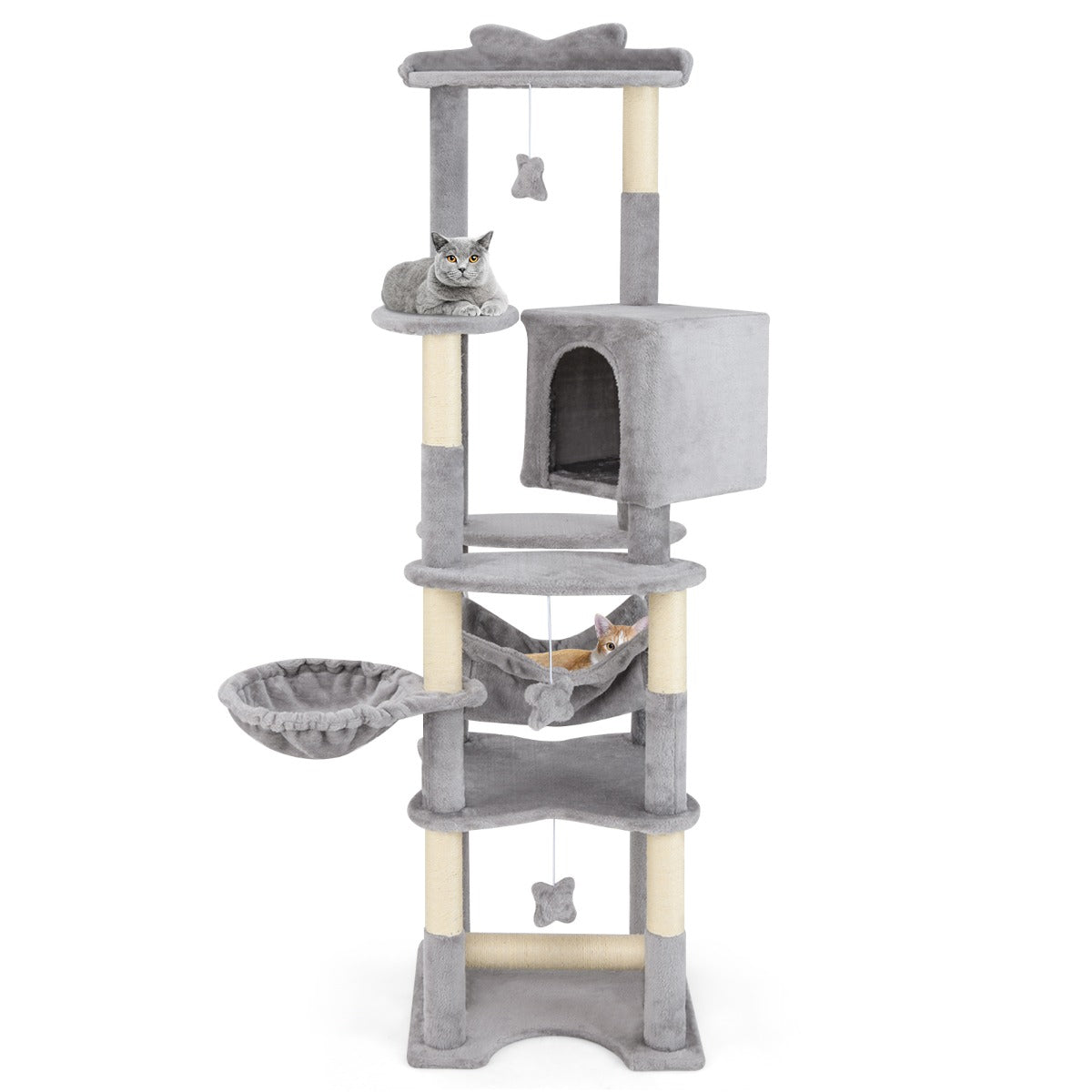 LIVSK Kattentoren - Met Krabpalen en Hangmat - Meerdere Niveaus - Compact Design - Totale Hoogte 176 cm - Grijs