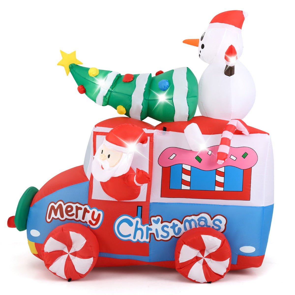 LIVSK Opblaasbare Kerstmannenauto - Met Ingebouwde Ventilator - 5 LED-lampjes - Duurzaam Polyester - 184 x 95 x 177 cm - Zoals
