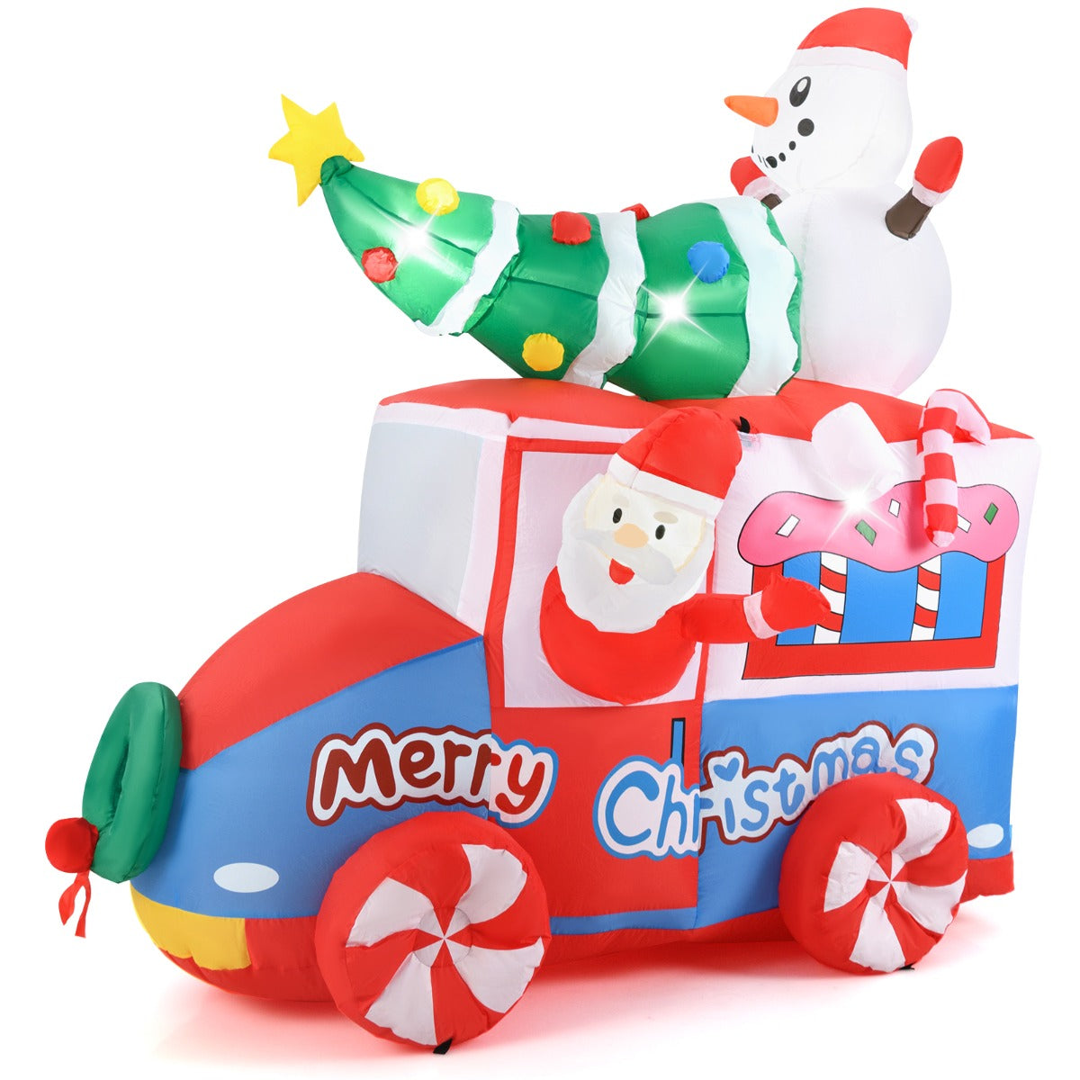LIVSK Opblaasbare Kerstmannenauto - Met Ingebouwde Ventilator - 5 LED-lampjes - Duurzaam Polyester - 184 x 95 x 177 cm - Zoals