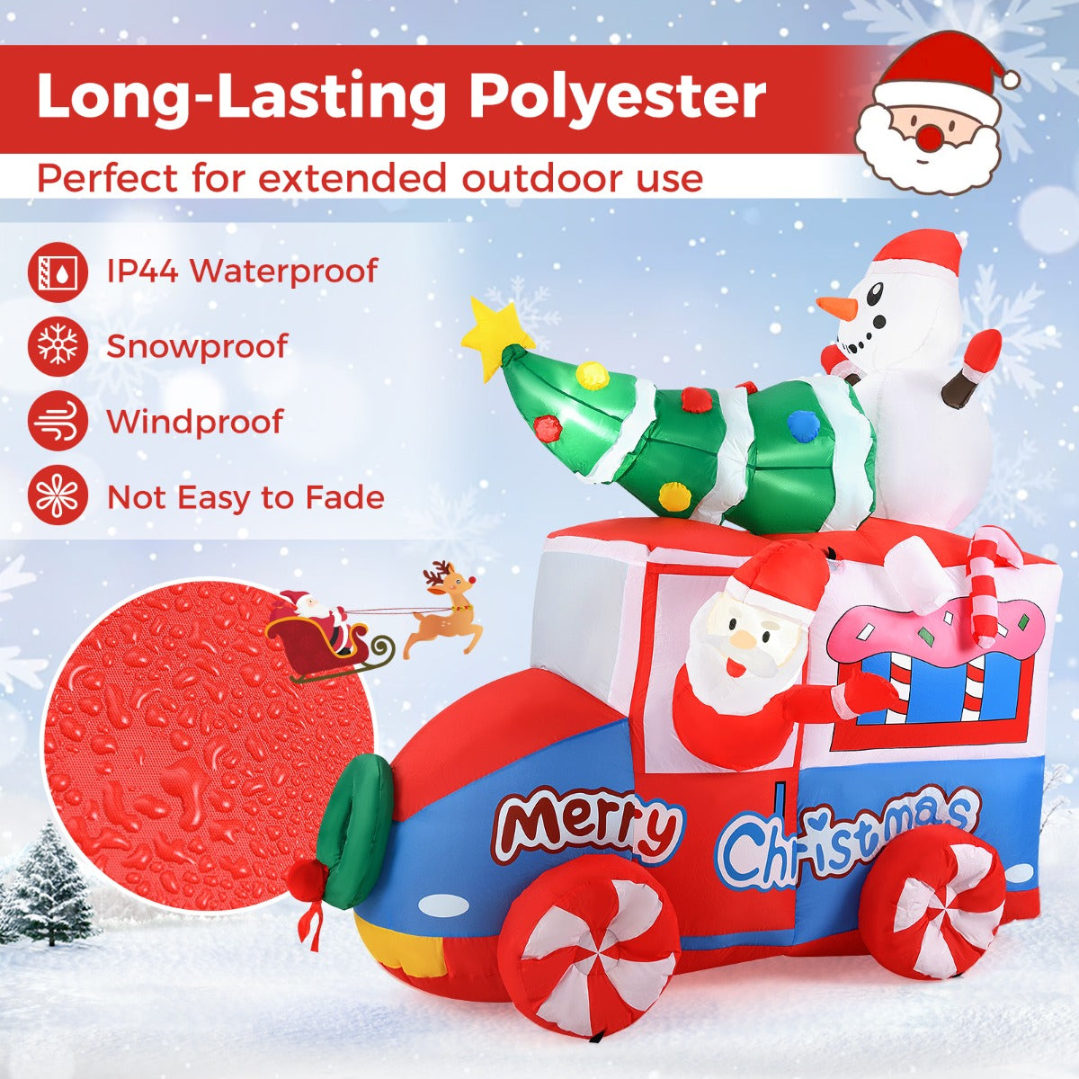 LIVSK Opblaasbare Kerstmannenauto - Met Ingebouwde Ventilator - 5 LED-lampjes - Duurzaam Polyester - 184 x 95 x 177 cm - Zoals