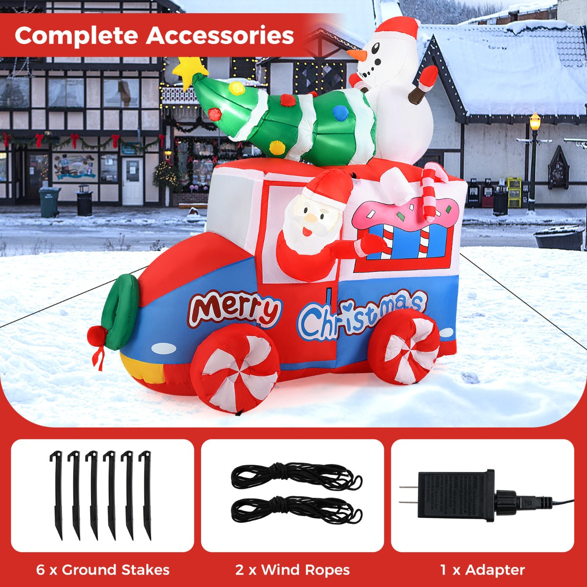 LIVSK Opblaasbare Kerstmannenauto - Met Ingebouwde Ventilator - 5 LED-lampjes - Duurzaam Polyester - 184 x 95 x 177 cm - Zoals