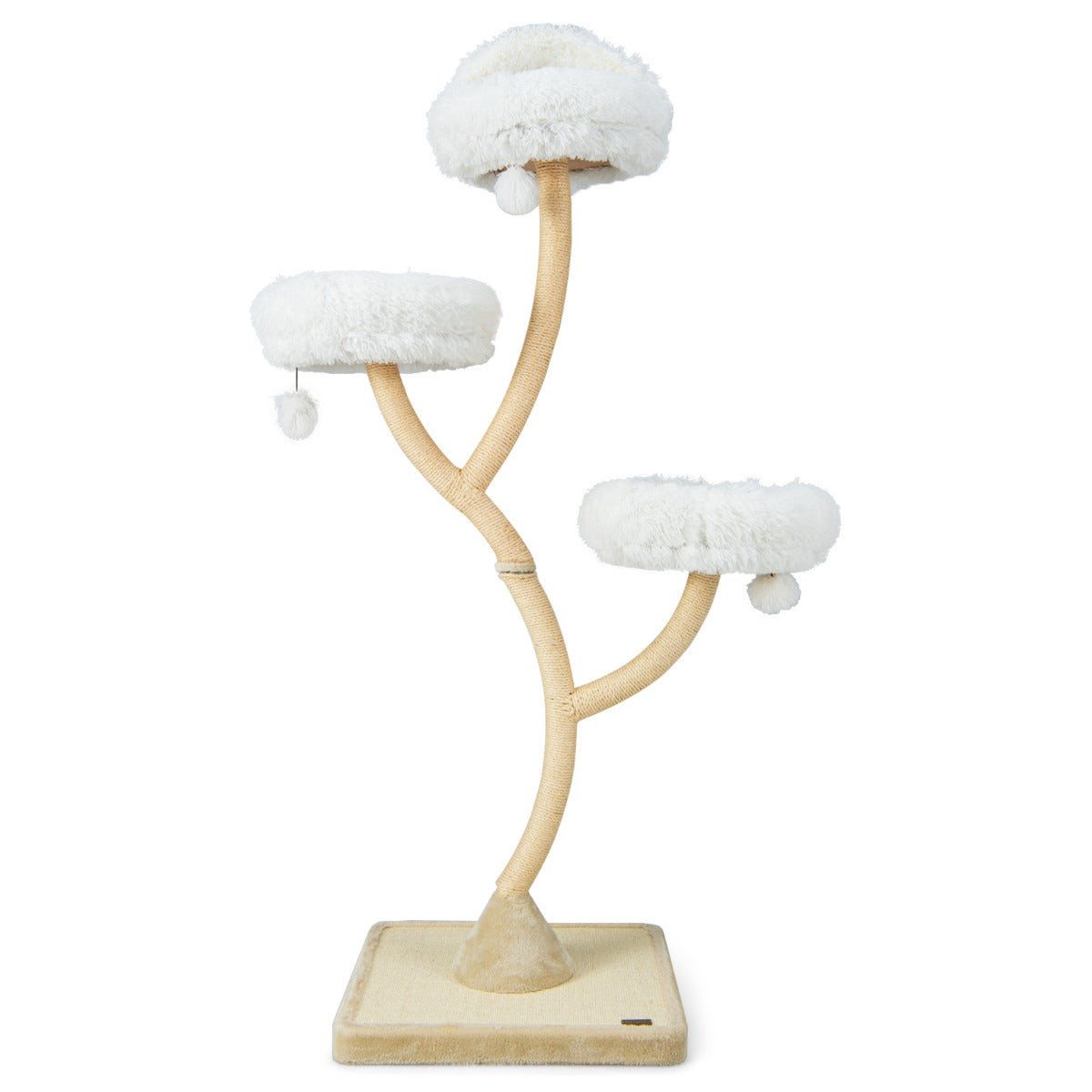 LIVSK Krabpaal met Klimboom - 178 cm Hoog - Stevig Metalen Frame - 3 Ligvlakken - Inclusief Hangende Ballen - Beige