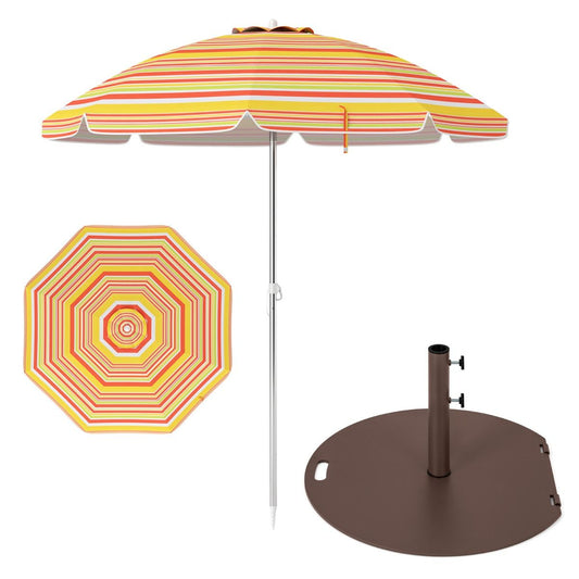 Livsk costway 178 x 206 cm strandparasol met verstelbare hellingshoek metalen parasolvoet met wieltjes inclusief draagtas