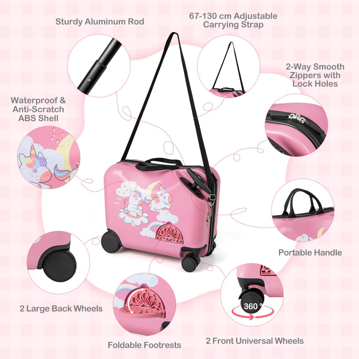 LIVSK Kinderbagageset - Harde Koffer 18 inch en Rugzak 12 inch - Zwenkwielen - Intrekbare Handgreep - Voor Kinderen - Roze