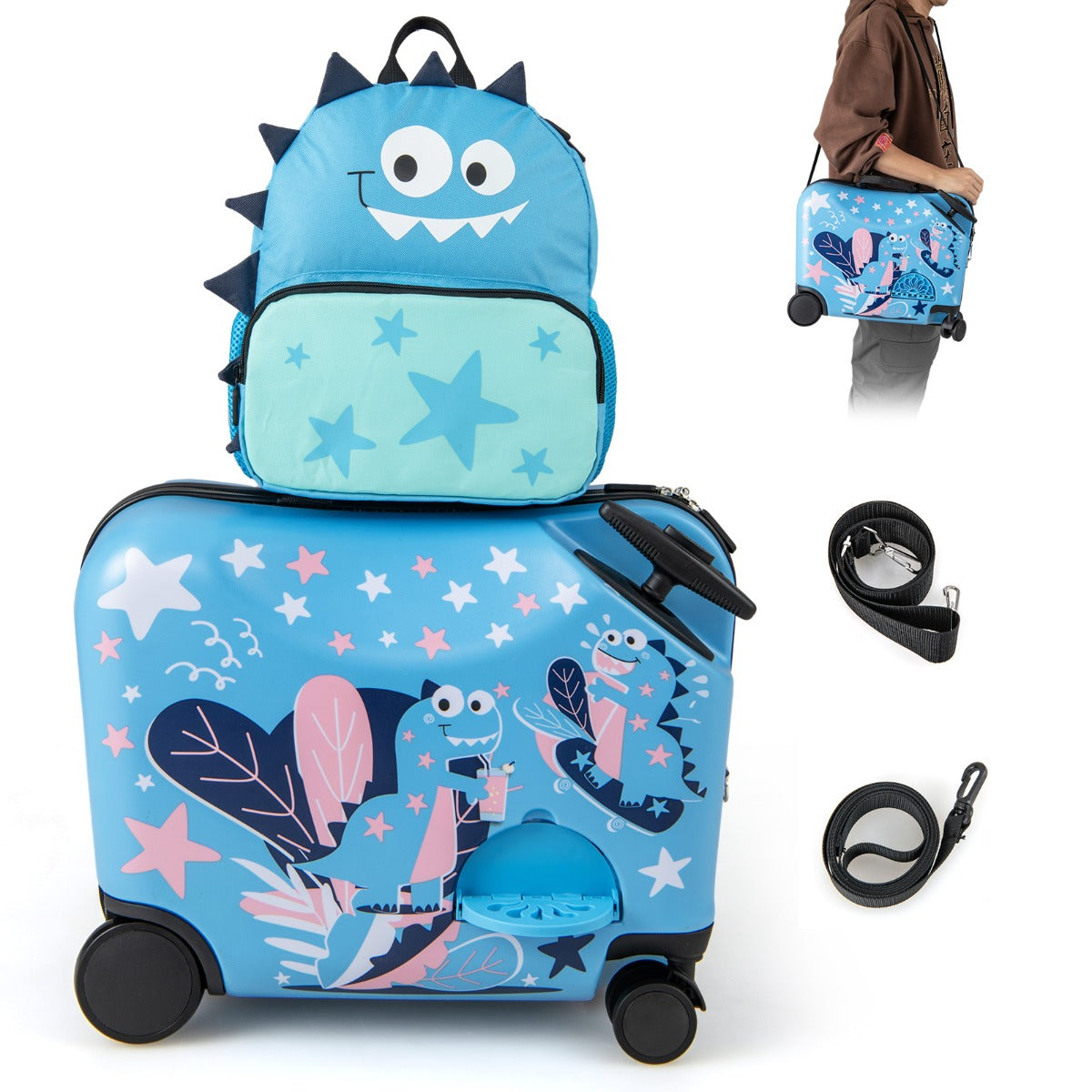 LIVSK Kinderbagageset - Harde Koffer 18 inch & Rugzak 12 inch - 4-in-1 Ontwerp met Zwenkwielen - Voor Kinderen vanaf 3 jaar -