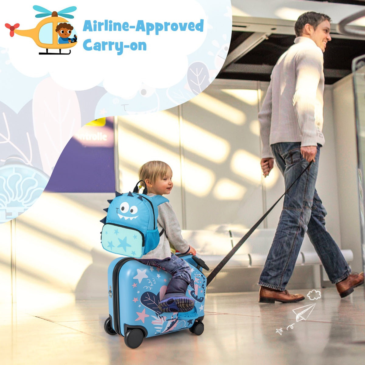 LIVSK Kinderbagageset - Harde Koffer 18 inch & Rugzak 12 inch - 4-in-1 Ontwerp met Zwenkwielen - Voor Kinderen vanaf 3 jaar -