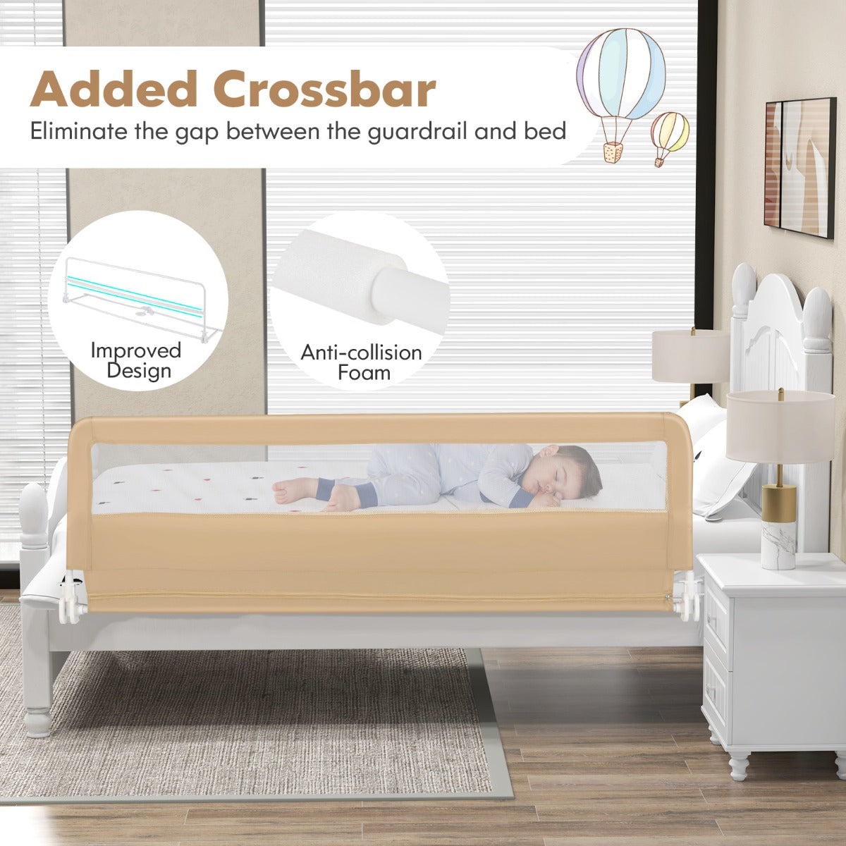 LIVSK Opvouwbaar Bedhekje - 180 cm - Veiligheidsgordels - Ademend Mesh - Wasbare Oxford-stof - Voor Bedden - Beige