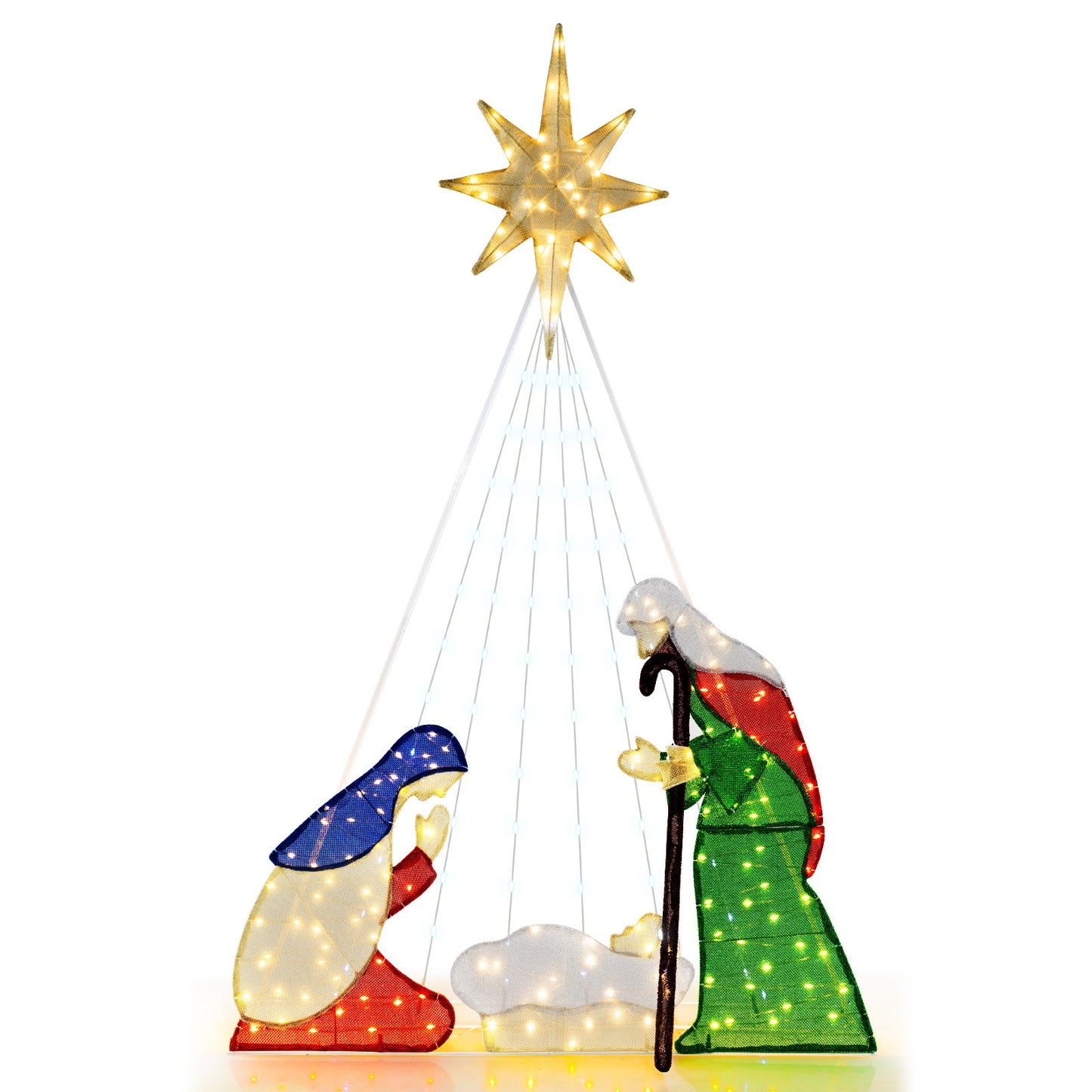 LIVSK Kerststal met LED-verlichting - 240 Lampen - 6 Verlichtingsmodi - Weerbestendig - 110 x 30 x 180 cm - Meerkleurig