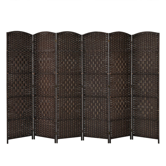 Livsk costway 180 cm handgeweven rotan scheidingswand opvouwbaar zichtscherm met natuurlijk houten frame bruin