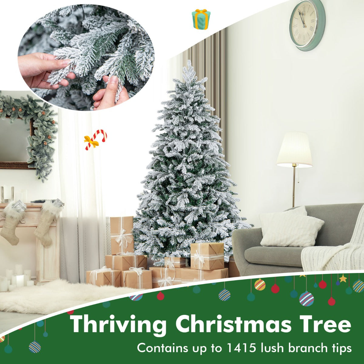 LIVSK Kunstkerstboom 180 cm - 1415 Takpunten - 260 Warmwitte LED's - Duurzaam en Veilig - Wit + Groen