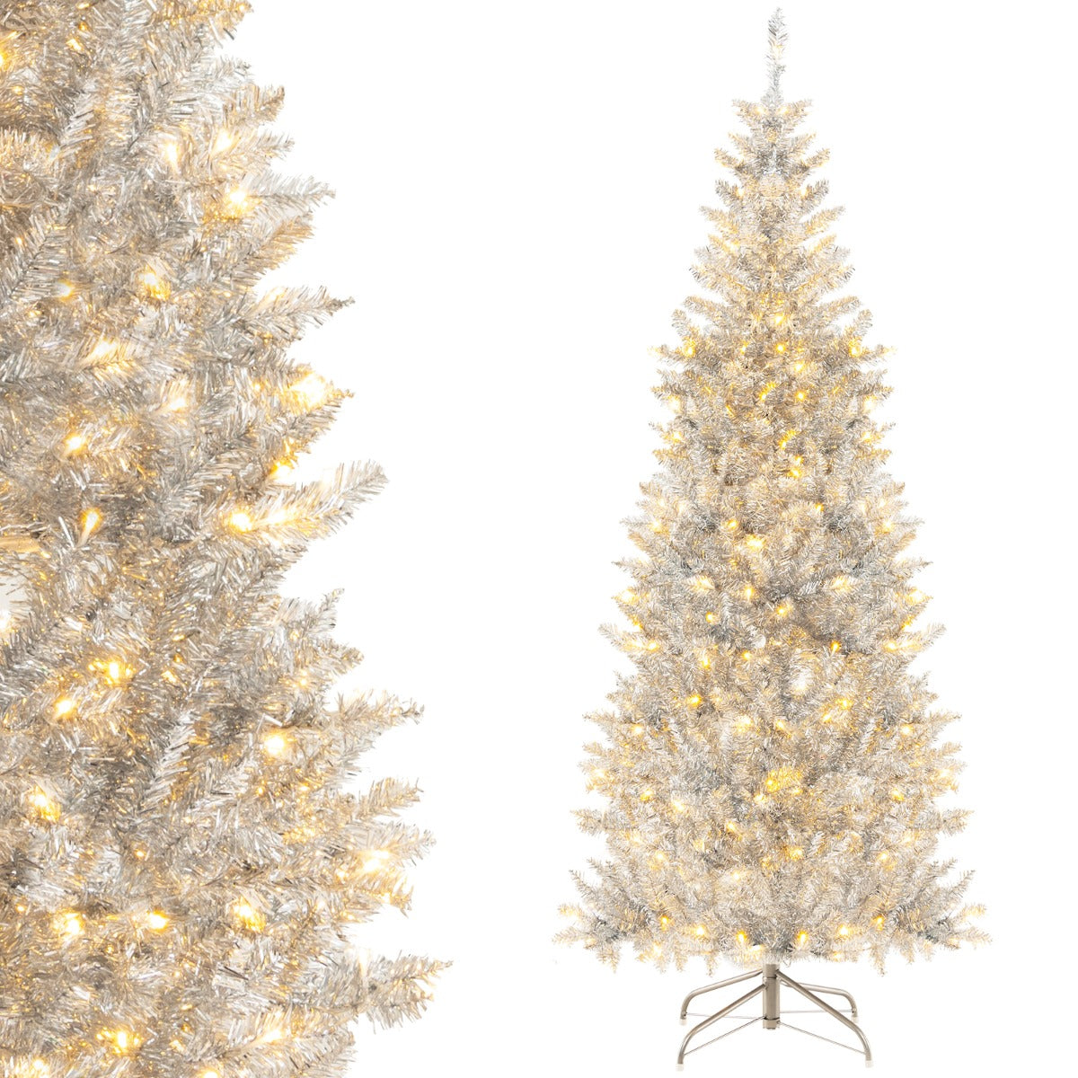 LIVSK Voorverlichte Kunstkerstboom 180 cm - 790 Takpunten - 300 LED Lampjes - Duurzaam en Eenvoudig te Installeren - Zilver